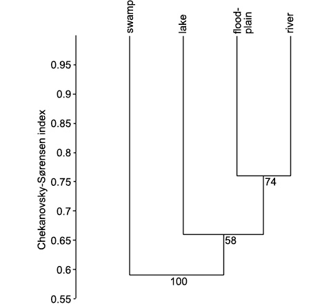 Cluster dendrogram of the studied habitats.
